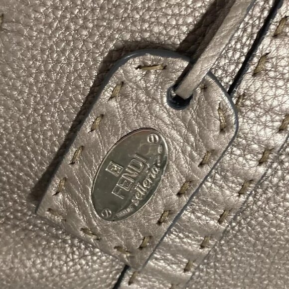 FENDI Selleria Linda Shoulder Bag Tote Bag Flap Shoulder Bag Leather Gray Based